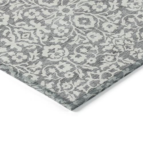 3' X 5' Gray And Ivory Damask Washable Indoor Outdoor Area Rug