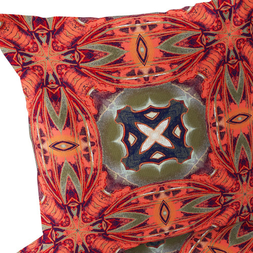 Set of Two 16" X 16" Pink and Green Blown Seam Floral Indoor Outdoor Throw Pillow Polyester