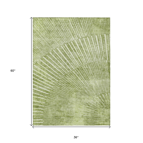 3' X 5' Sage Abstract Washable Non Skid Indoor Outdoor Area Rug