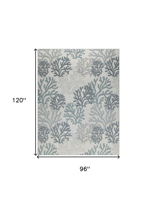 8' X 10' Navy Blue Sky Blue And Ivory Nautical Indoor Outdoor Area Rug