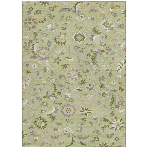 5' X 8' Artichoke Green Gray And Brown Floral Washable Indoor Outdoor Area Rug