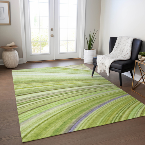 3' X 5' Artichoke Green And Olive Green Abstract Washable Indoor Outdoor Area Rug
