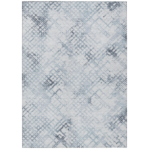 5' X 8' Navy Blue And Sky Blue Geometric Washable Indoor Outdoor Area Rug