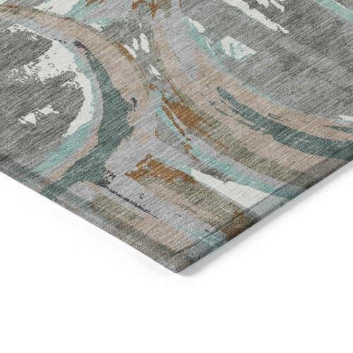 3' X 5' Gray Copper And Mint Green Geometric Washable Indoor Outdoor Area Rug