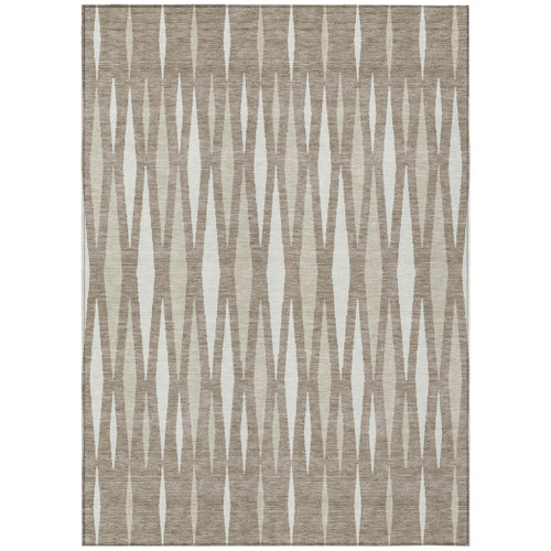 5' X 8' Taupe Beige And Ivory Geometric Washable Indoor Outdoor Area Rug