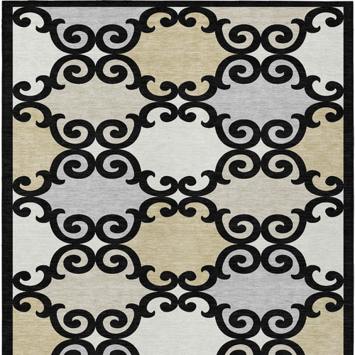 3' X 5' Black Gray And Ivory Trellis Washable Indoor Outdoor Area Rug