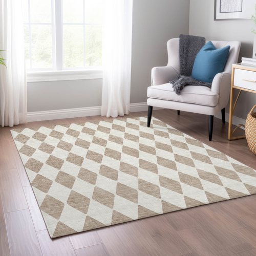 3' X 5' Taupe And Ivory Geometric Washable Indoor Outdoor Area Rug