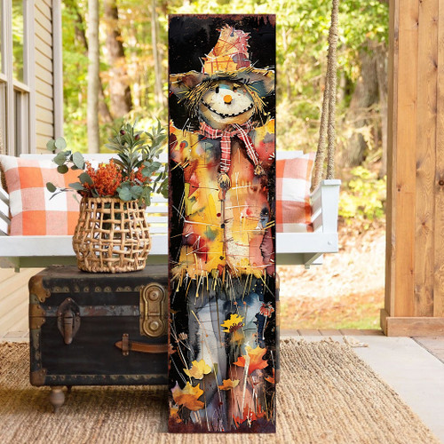36" Black And Orange Scarecrow Solid Wood Porch Sign