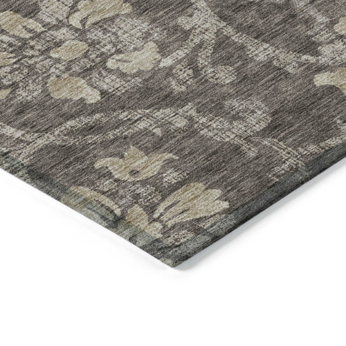 5' X 8' Brown Beige And Taupe Floral Washable Indoor Outdoor Area Rug