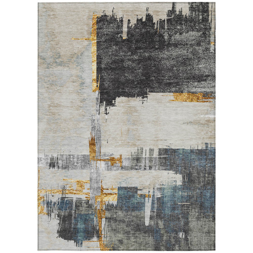 3' X 5' Charcoal Gray And Tan Abstract Washable Indoor Outdoor Area Rug