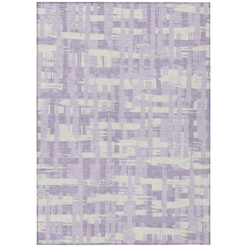3' X 5' Lavender Lilac And Ivory Striped Washable Indoor Outdoor Area Rug