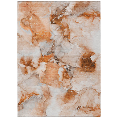 5' X 8' Orange and Ivory Abstract Washable Non Skid Indoor Outdoor Area Rug