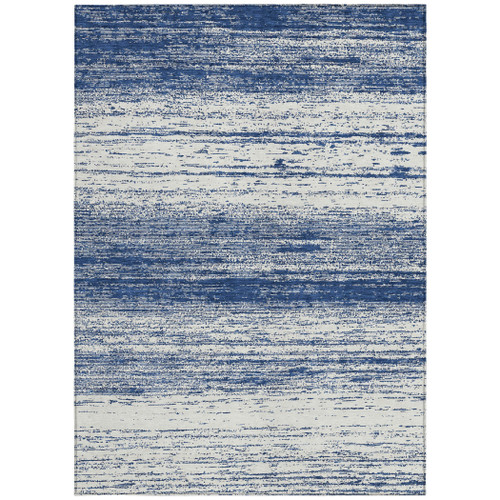 5' X 8' Navy Blue And Ivory Striped Washable Indoor Outdoor Area Rug