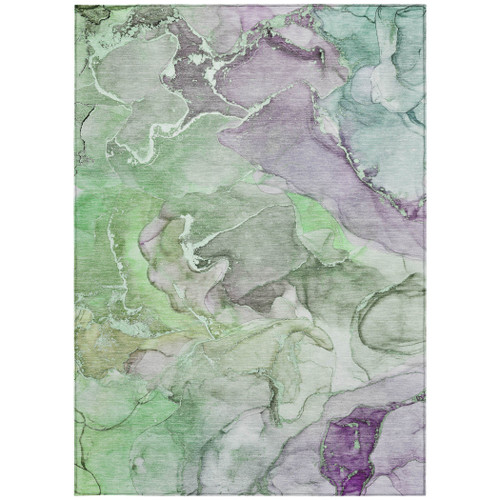 5' X 8' Green Abstract Washable Non Skid Indoor Outdoor Area Rug