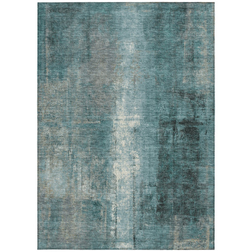 5' X 8' Teal Blue And Ivory Abstract Washable Indoor Outdoor Area Rug - Teal Blue, Ivory