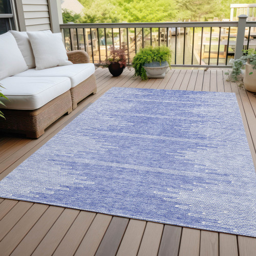 3' X 5' Denim Blue And Ivory Abstract Washable Indoor Outdoor Area Rug