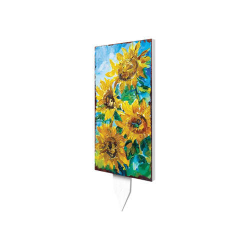 30" Yellow Brown And Green Solid Wood Sunflowers Garden Stake Classic Design