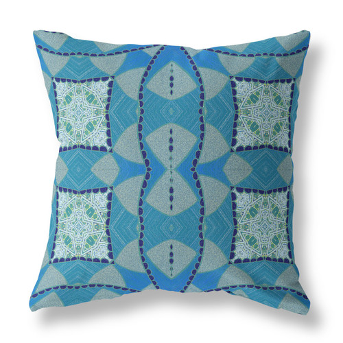 26" X 26" Aqua Blue Blown Seam Geometric Indoor Outdoor Throw Pillow