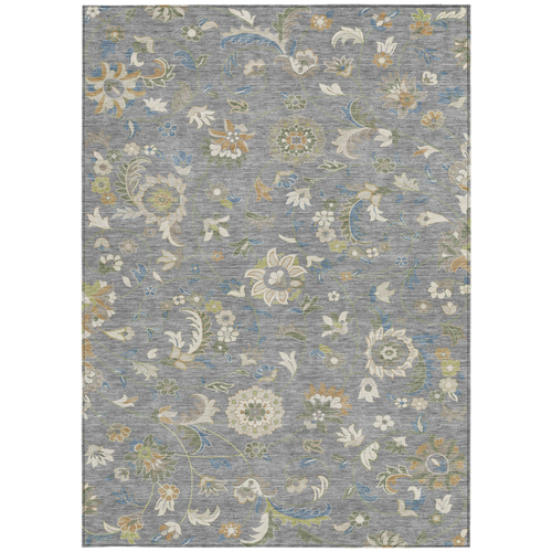 5' X 8' Gray Blue And Green Floral Washable Indoor Outdoor Area Rug