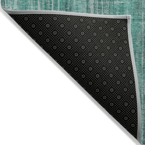 3' X 5' Teal Blue Aqua And Gray Striped Washable Indoor Outdoor Area Rug