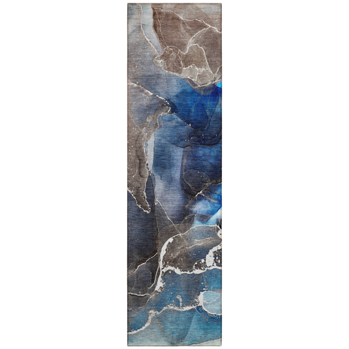 8' Blue Abstract Washable Indoor Outdoor Runner Rug