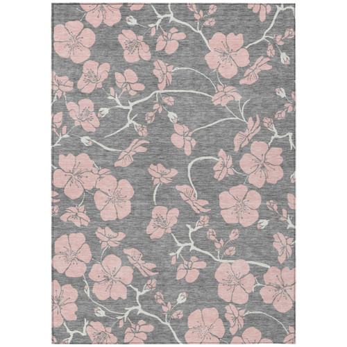 3' X 5' Gray Pink And Ivory Floral Washable Indoor Outdoor Area Rug