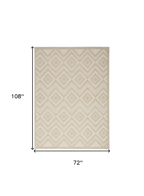 6' X 9' Cream And Beige Geometric Indoor Outdoor Area Rug