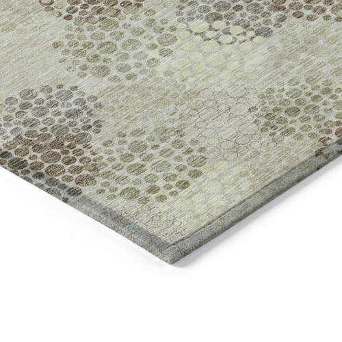 3' X 5' Beige Green And Ivory Polka Dot Washable Indoor Outdoor Area Rug