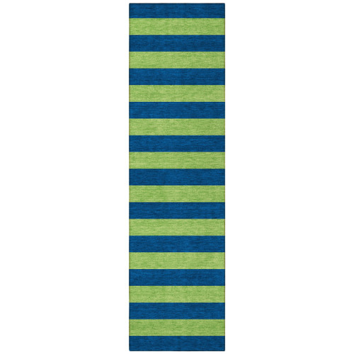 8' Runner Navy Blue Striped Washable Non Skid Indoor Outdoor Runner Rug