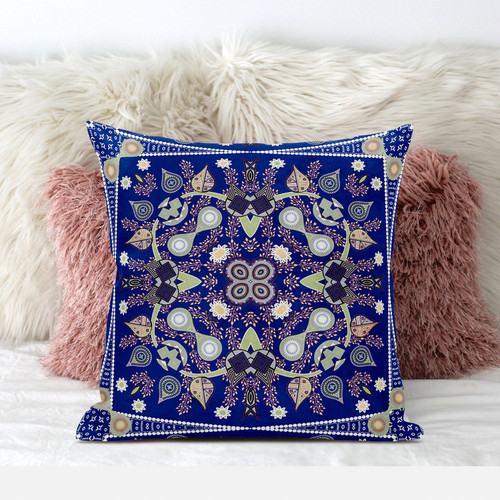 26" X 26" Midnight Green Blown Seam Floral Indoor Outdoor Throw Pillow
