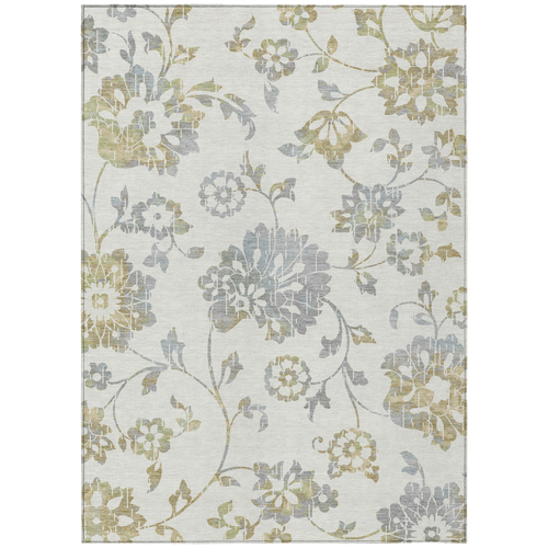 3' X 5' Ivory Gray And Gold Floral Washable Indoor Outdoor Area Rug