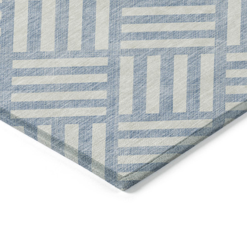 5' X 8' Sky Blue And Ivory Geometric Washable Indoor Outdoor Area Rug