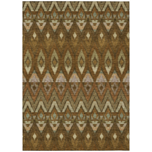 3' X 5' Brown Beige And Artichoke Green Southwestern Washable Indoor Outdoor Area Rug
