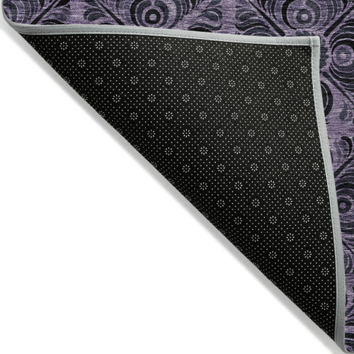 5' X 8' Purple Plum And Charcoal Medallion Washable Indoor Outdoor Area Rug