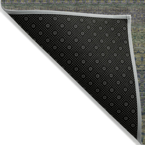 5' X 8' Olive Green Striped Washable Non Skid Indoor Outdoor Area Rug