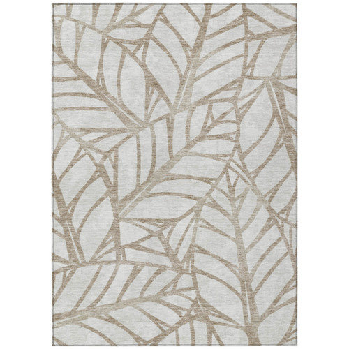 5' X 8' Beige And Brown Floral Washable Indoor Outdoor Area Rug