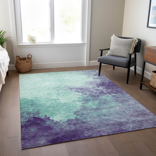 3' X 5' Blue And Purple Abstract Washable Indoor Outdoor Area Rug