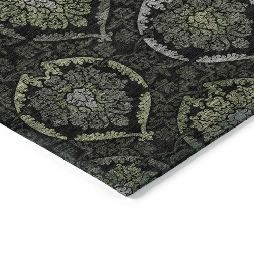 3' X 5' Green Gray And Charcoal Medallion Washable Indoor Outdoor Area Rug