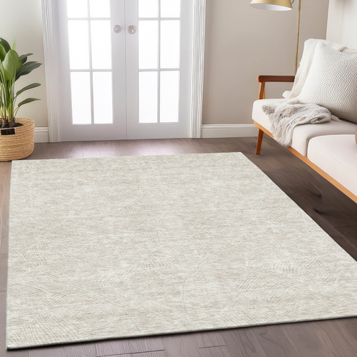 5' X 8' Ivory And Beige Floral Washable Indoor Outdoor Area Rug
