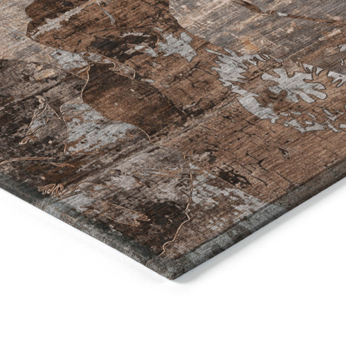 5' X 8' Brown Terracotta and Gray Floral Washable Non Skid Indoor Outdoor Area Rug