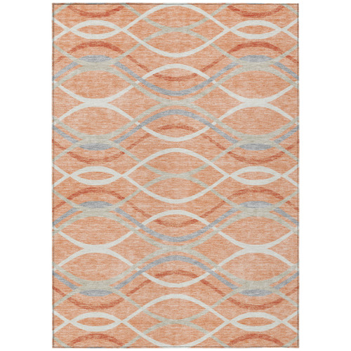 5' X 8' Peach Orange And Gray Abstract Washable Indoor Outdoor Area Rug