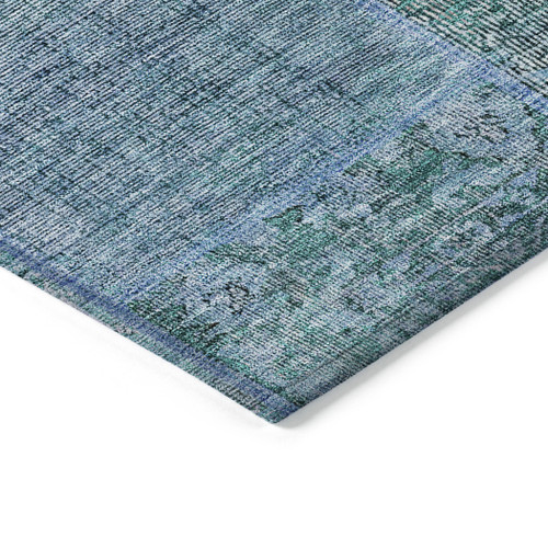 5' X 8' Teal Blue Aqua And Gray Patchwork Washable Indoor Outdoor Area Rug