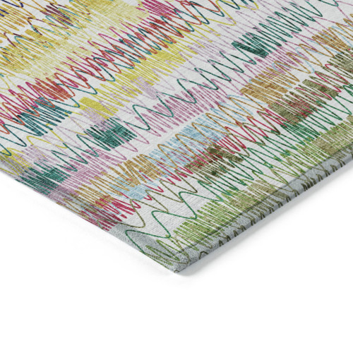5' X 8' Green Ivory And Purple Striped Washable Indoor Outdoor Area Rug