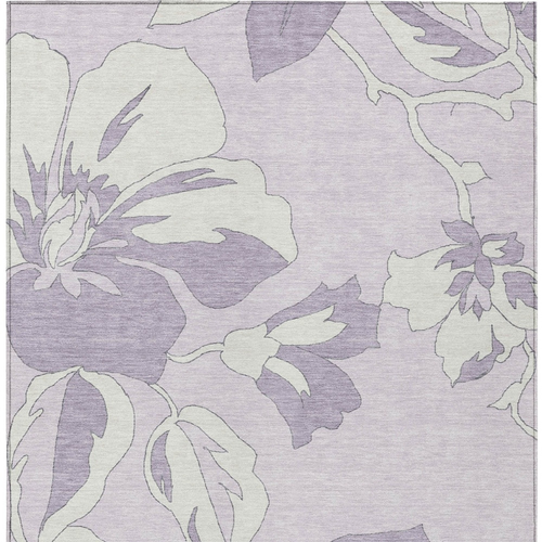 5' X 8' Lavender Lilac And Ivory Floral Washable Indoor Outdoor Area Rug