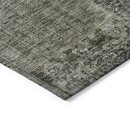 5' X 8' Taupe Brown And Charcoal Patchwork Washable Indoor Outdoor Area Rug