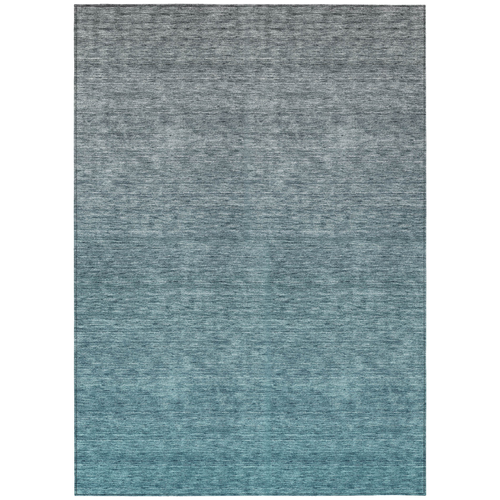 5' X 8' Teal Blue Gray And Charcoal Ombre Washable Indoor Outdoor Area Rug