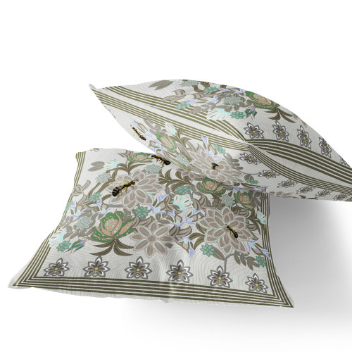 Set of Two 16" X 16" Beige Bee Blown Seam Indoor Outdoor Throw Pillow