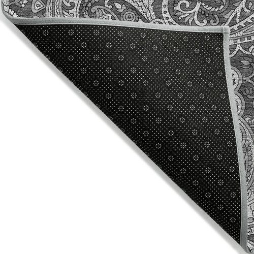 3' X 5' Gray Charcoal And Ivory Paisley Washable Indoor Outdoor Area Rug