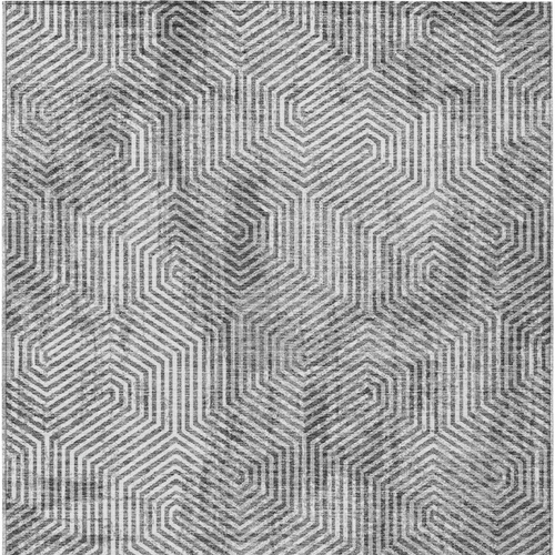 5' X 8' Silver And Gray Geometric Washable Indoor Outdoor Area Rug