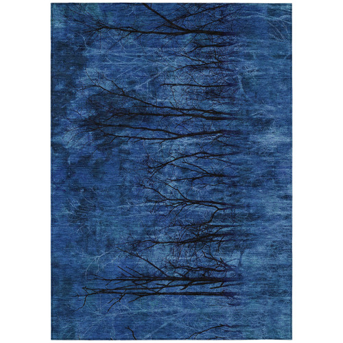 5' X 8' Blue And Charcoal Floral Washable Indoor Outdoor Area Rug